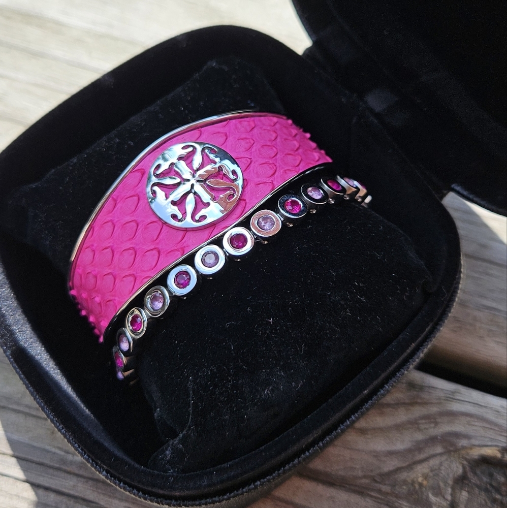 Pink Rustic Cuff Tennis Bracelet and Pink Python cuff set